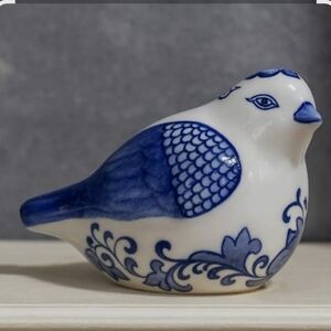 Blue and White Chinoiseire Ceramic Bird Figurine